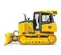 Buldócer con baja presión sobre el suelo John Deere amarillo 