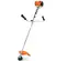 Cortadora de maleza, a gasolina STIHL naranja, negra, blanca y plateada
