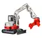 White, red and gray TAKEUCHI 12,000-14,000 lb. Mini Excavator, Reduced Tail Swing