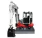 Red, white and black Takeuchi Excavator with Zero Tail Swing