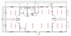 Plano de planta de oficina móvil con 2 baños