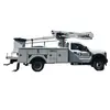 Side view of a white Versalift bucket truck featuring a United Rentals Logo with a mounted aerial lift, extendable boom and basket.