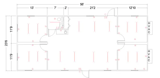 plano de planta de edificio modular con un baño