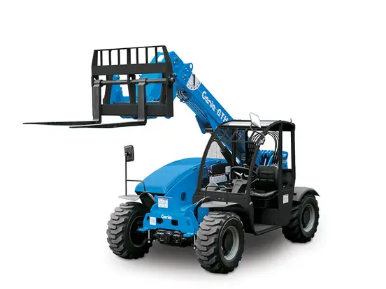 Montacargas de alcance con manipulador telescópico Blue Genie de 5,000 lb con horquilla elevada
