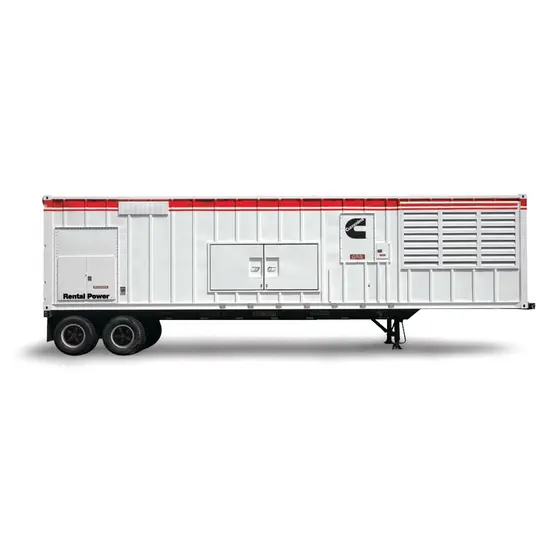 Generador remolcable de 1,200 – 1,500 kW, a diésel CUMMINS blanco, negro y rojo