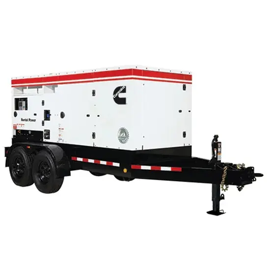 Generador remolcable de 145 – 159 kW, a diésel de nivel 4 CUMMINS blanco, negro y rojo