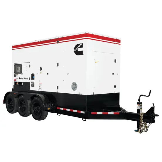 Generador remolcable de 250 – 279 kW, a diésel de nivel 4 CUMMINS blanco, negro y rojo