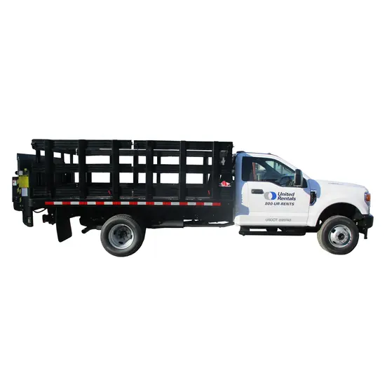 Camión de plataforma de estacas Ford F-550 blanco y negro