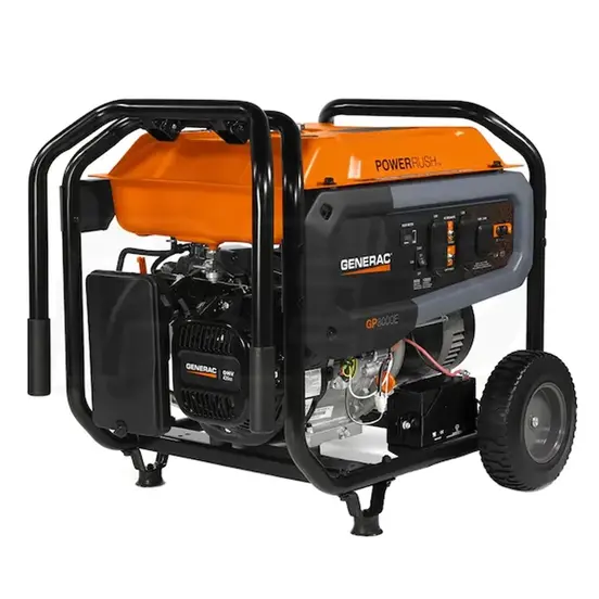Generador portátil de 8,000 – 8,400 W, a gasolina GENERAC naranja y negro