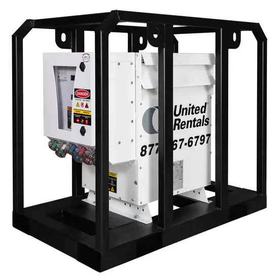 Transformador reductor de 75 kVA, 480 V/208 V blanco y negro