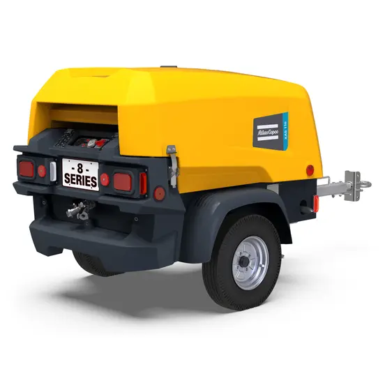Compresor a diésel Atlas Copco amarillo y gris