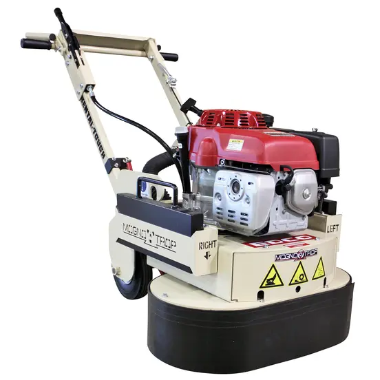 Esmeril para concreto manual, cabeza doble, a gasolina EDCO beige y rojo