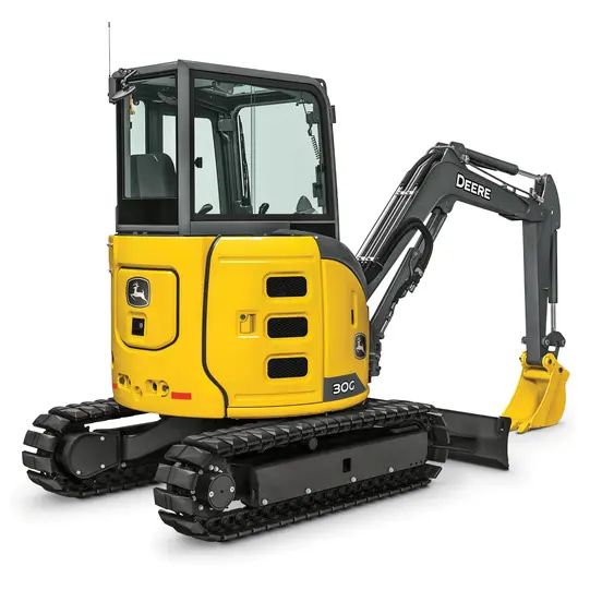 Miniexcavadora John Deere amarilla y negra