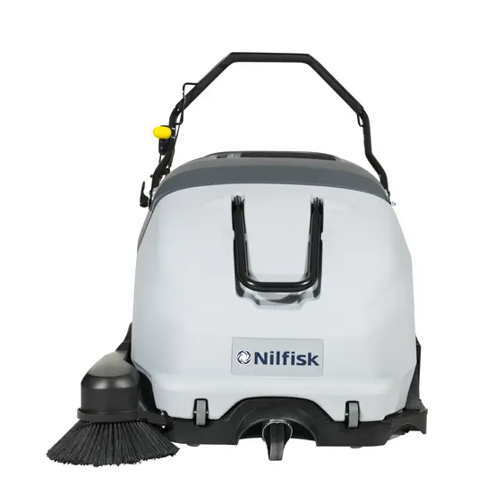 Barredora manual a gasolina de 36 pulgadas Nilfisk blanca y negra