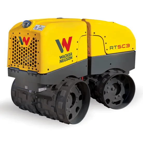 Aplanadora de tambor con pata de cabra en tándem manual para compactación de zanjas Wacker-Neuson amarilla