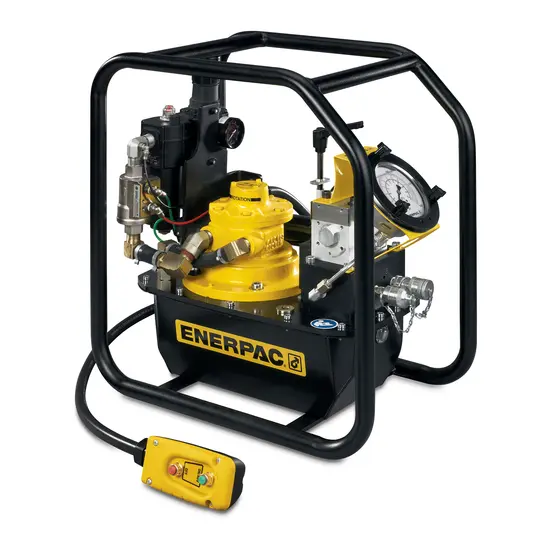 Bomba de aire hidráulica para llave de torsión Enerpac amarilla y negra