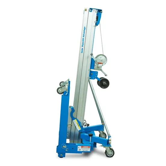 Elevador de materiales, 700 – 1,000 lb, 6 – 12 ft, manual GENIE azul y plateado