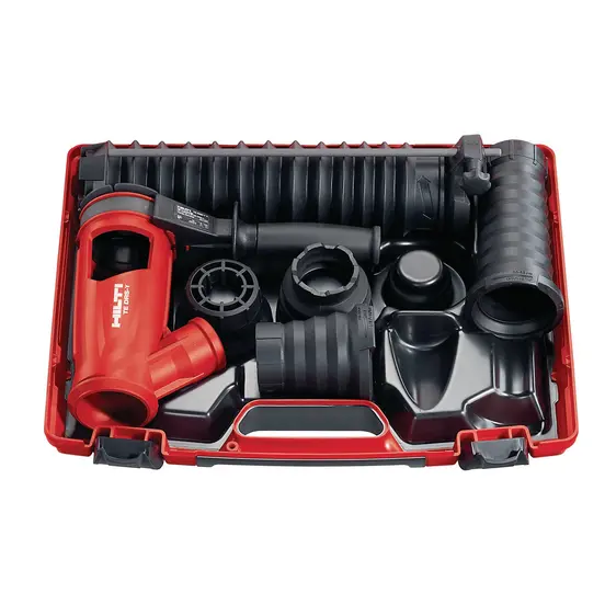 Accesorio de aspiradora con sistema de remoción de polvo para martillos demoledores HILTI rojo y negro