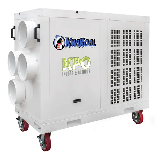 Aire acondicionado portátil eléctrico de 12 toneladas Kwikool blanco en cuatro ruedas