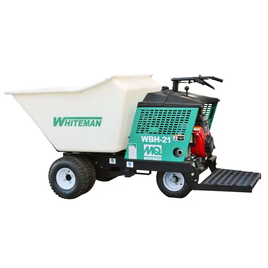 Carretilla para concreto, 20 – 30 yd³, a gasolina MULTIQUIP verde, blanca y negra