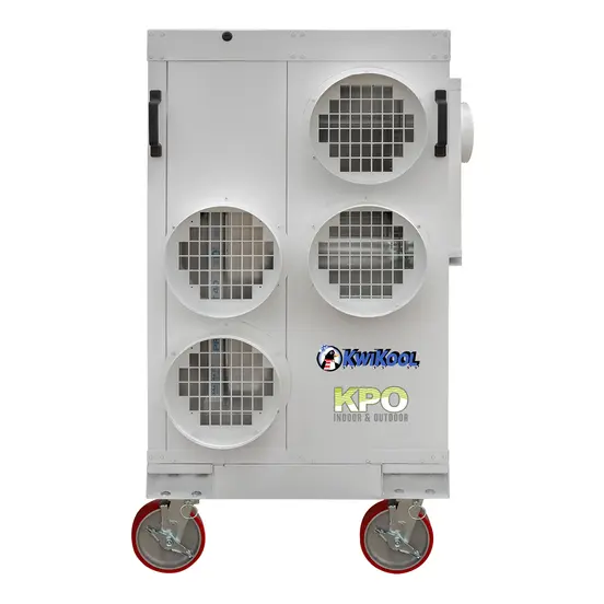 Aire acondicionado portátil eléctrico de 12 toneladas Kwikool blanco en cuatro ruedas