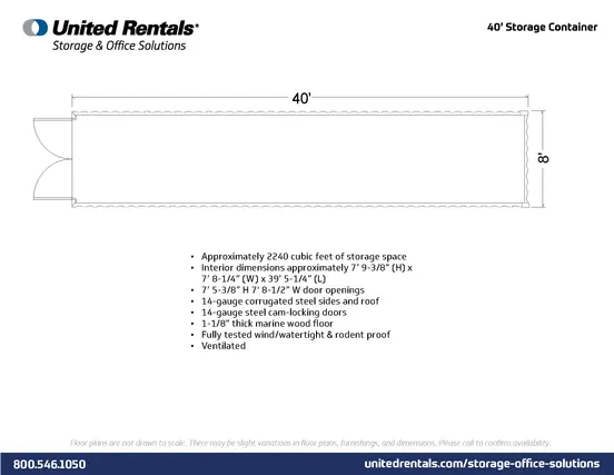 Plano GENÉRICO de contenedor para almacenamiento, 40 ft por 8 ft por 9.5 ft Contenedor para almacenamiento cúbico alto