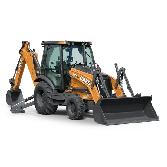 Orange and gray CASE 60-90 HP Backhoe Loader, 14 ft. de profundidad de excavación, con Extendahoe