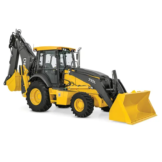 Yellow John Deere backhoe loader
