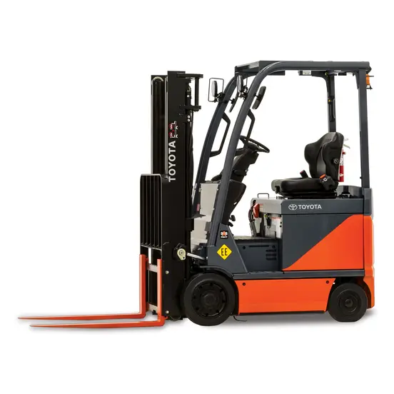 Montacargas de almacén eléctrico Toyota naranja y negro